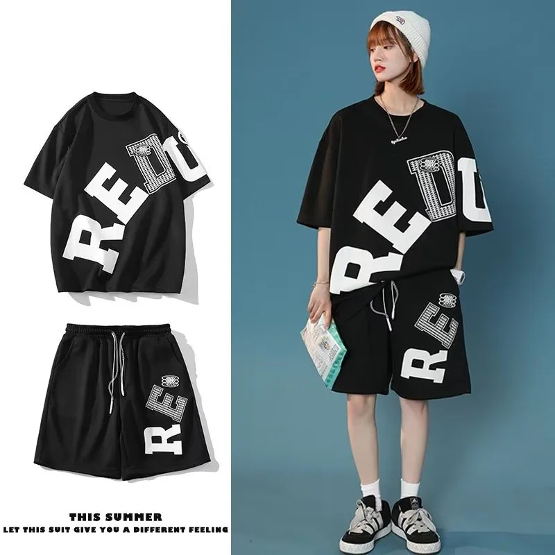 HOUZHOU Two Piece Women Tracksuit Oversized Shorts Sets Summer Korean Fashion Short Sleeve Tops Female Sports Casual Suits