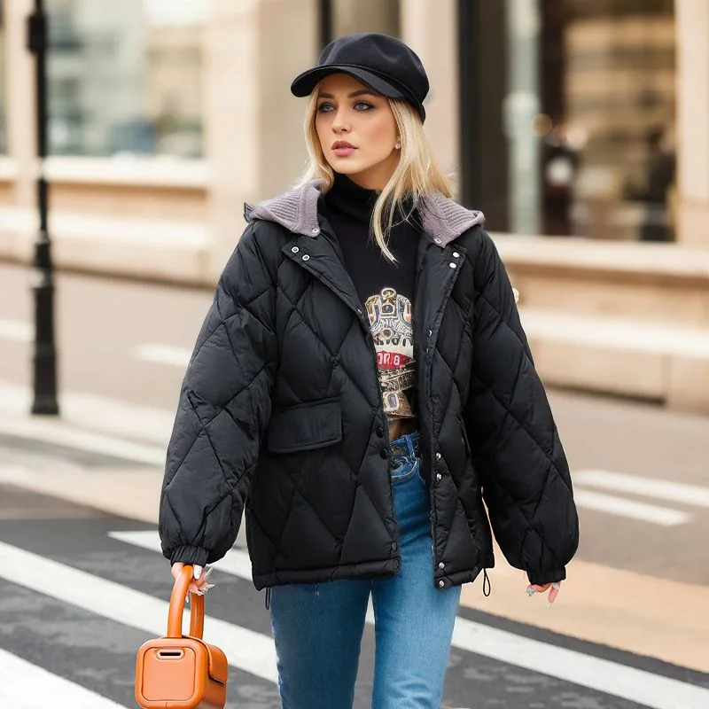 

Женская зимняя верхняя одежда, пуховая хлопковая короткая куртка с капюшоном, свободный крой в корейском стиле, новое пальто для женщин
