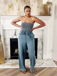 Elegant Women's Sets Denim Two Piece Set Strapless Top and Elastic Waist Jeans New in Matching Sets Summer Sexy Denim Outfits