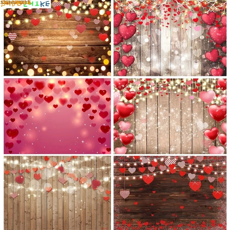 

Vinyl Custom Valentine's Day Wedding Photography Backdrops Props Rose Love Heart Romantic Photo Balloons Party Background VS-95