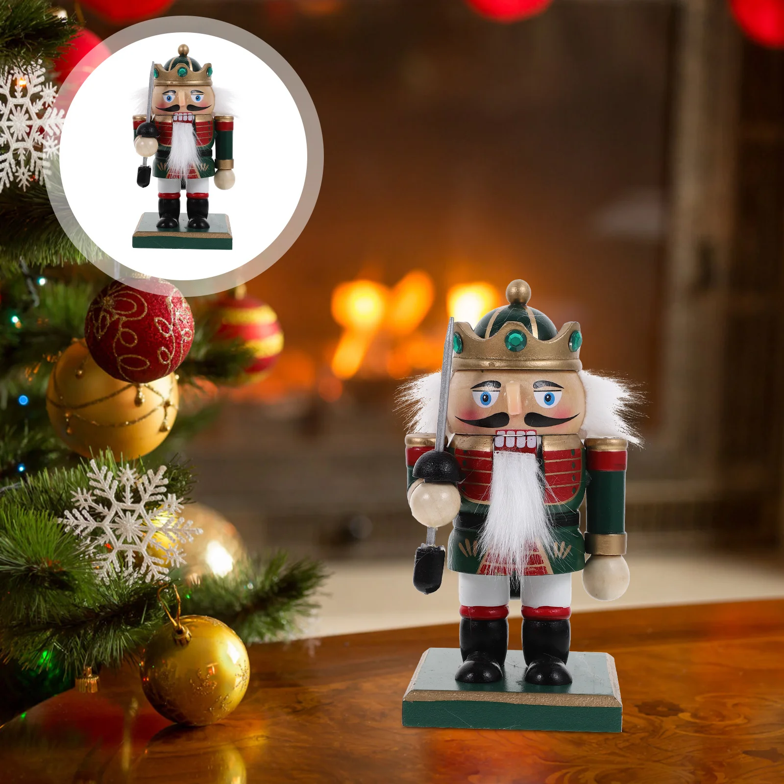 

1pc Christmas Nutcracker Wooden Statue Festive Holiday Decoration Xmas For Home Party Desktop Ornament