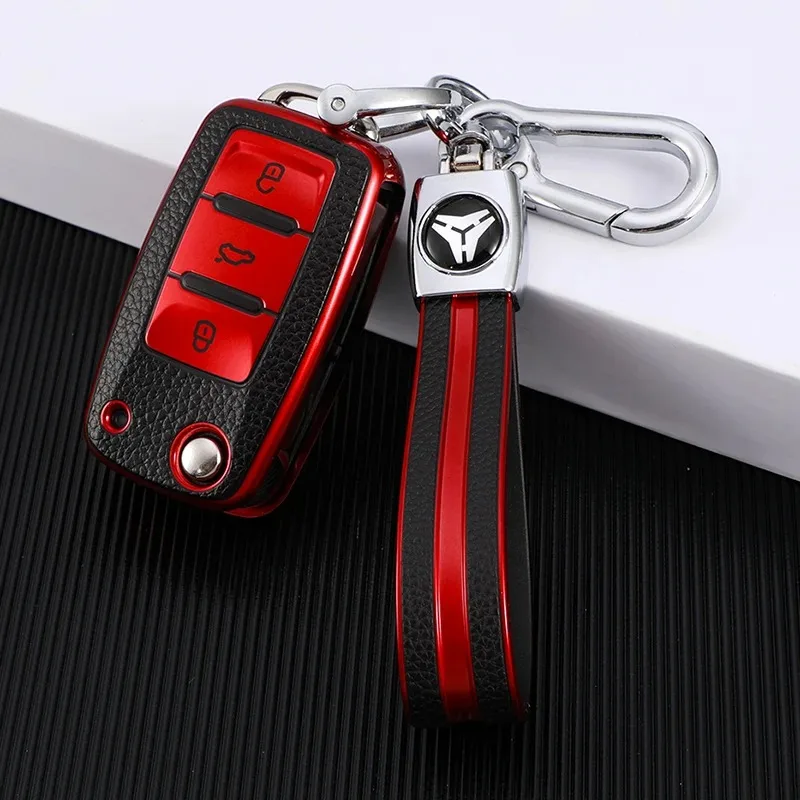 

Car Key Cover Case for Volkswagen VW Bora Polo Tiguan Jetta Passat B5 B6 B7 Golf Beetle Skoda Octavia Leather TPU Accessory