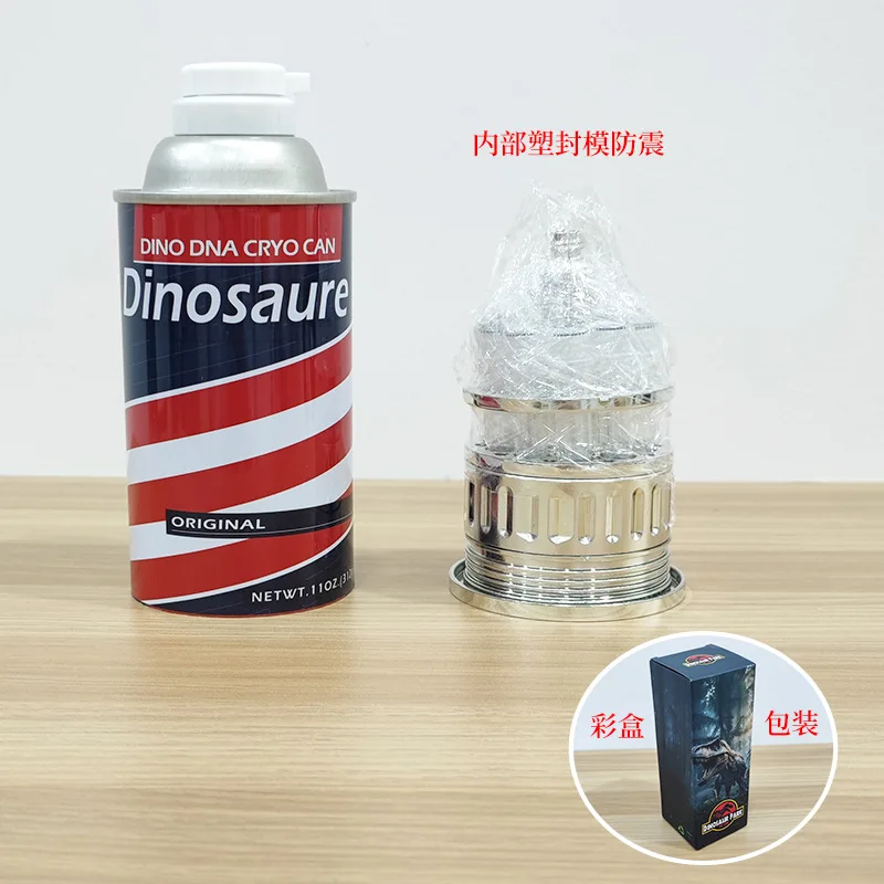 

Jurassic Park Movie Dinosaurs DNA Tube Toys Barbasol Dennis Nedry Jar Canister Model Figure Ornament Prop Desktop Decor Gift