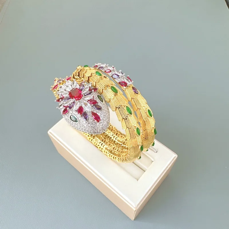 Designer Style Earrings Ring Bracelet Three Layer Necklace Inlay Red Cubic Zircon Snake Serpent Dinner Party Choker Jewelry Sets
