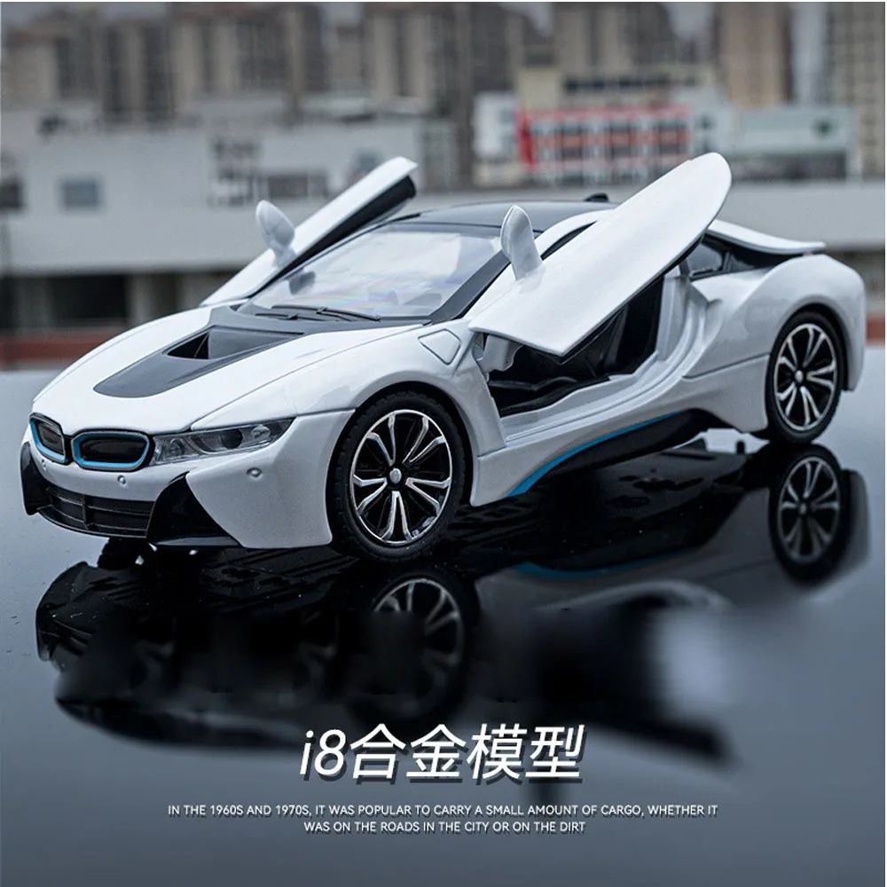 

Car model scale 1:22 FOR BMW I8 Alloy model simulation sports car Car model ornaments Automotive Interior multifunctional