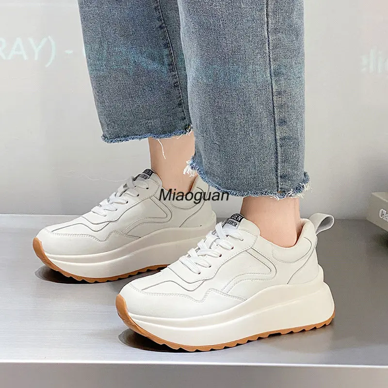 Fashion Women Shoes Platform Sneakers Ladies Lace-up Casual Breathable Comfort Shoes White Girl Sneaker Spring Autumn Round Toe