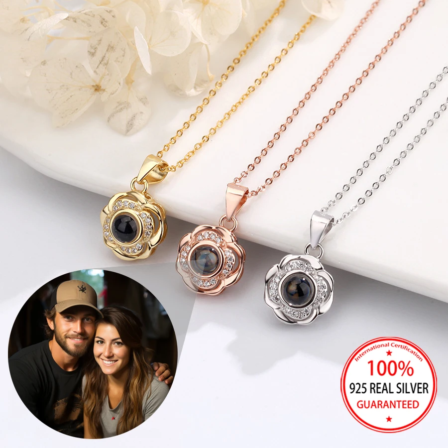 

Ожерелье из стерлингового серебра 925 пробы, цветное фотопроекционное ожерелье с подвеской в виде цветочного сердечника, красивый подарок на День святого Валентина для подруги, новинка