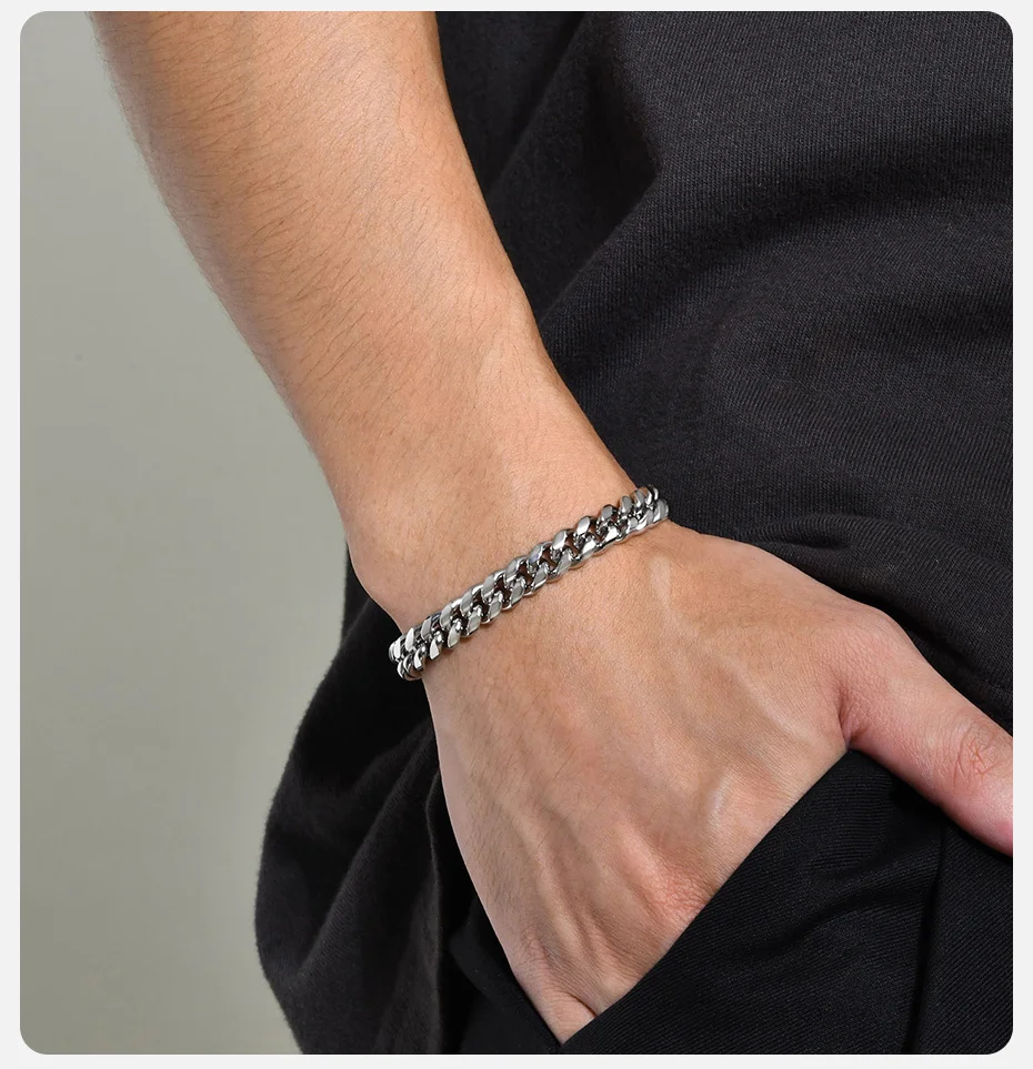 Vnox 6//12mm kubanische Ketten armbänder für Männer Frauen, massiver Edelstahl Bordstein kette Armband Schmuck – Detail 3