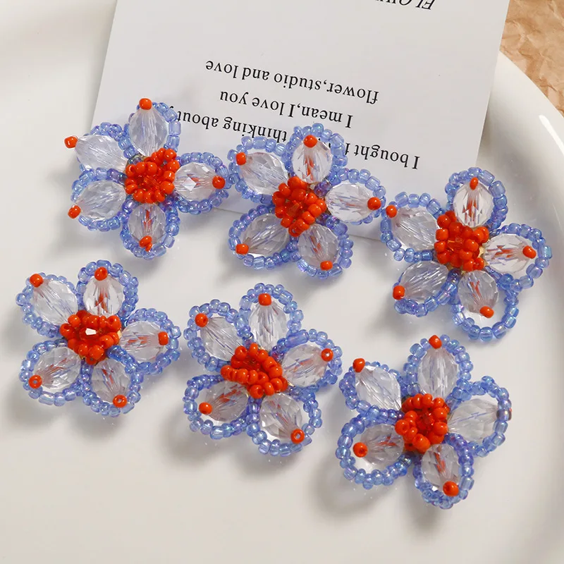 2pcs Pastoral wind contrast woven beaded flower earrings female diy acrylic accessories sweet earrings female material