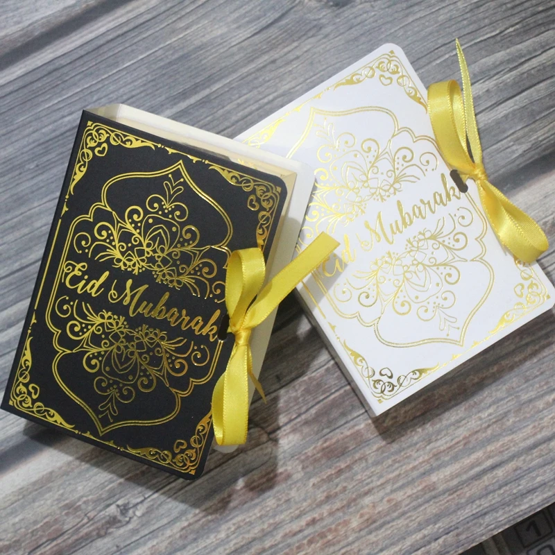 

50Pcs Quran Book Shape Eid Mubarak Paper Gift Boxes Muslim Islamic Party Food Cookies Candy Packaging Box Ramadan Kareem Decor