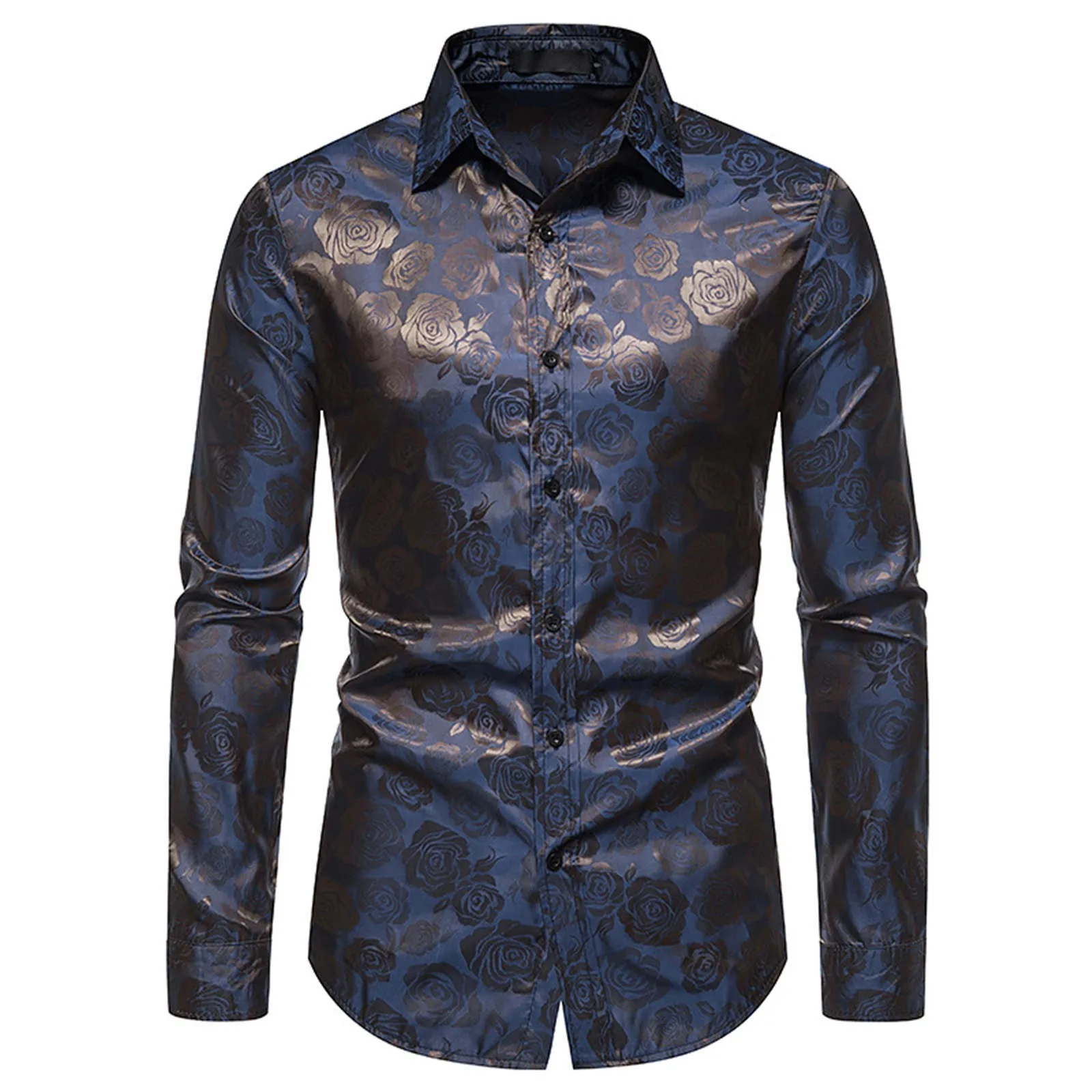 Spring And Autumn Men\'s Long-sleeved Casual Rose Printing Shirt Tops Turndown Collar Slim Fit Fashion Men\'s Shirts Blouse