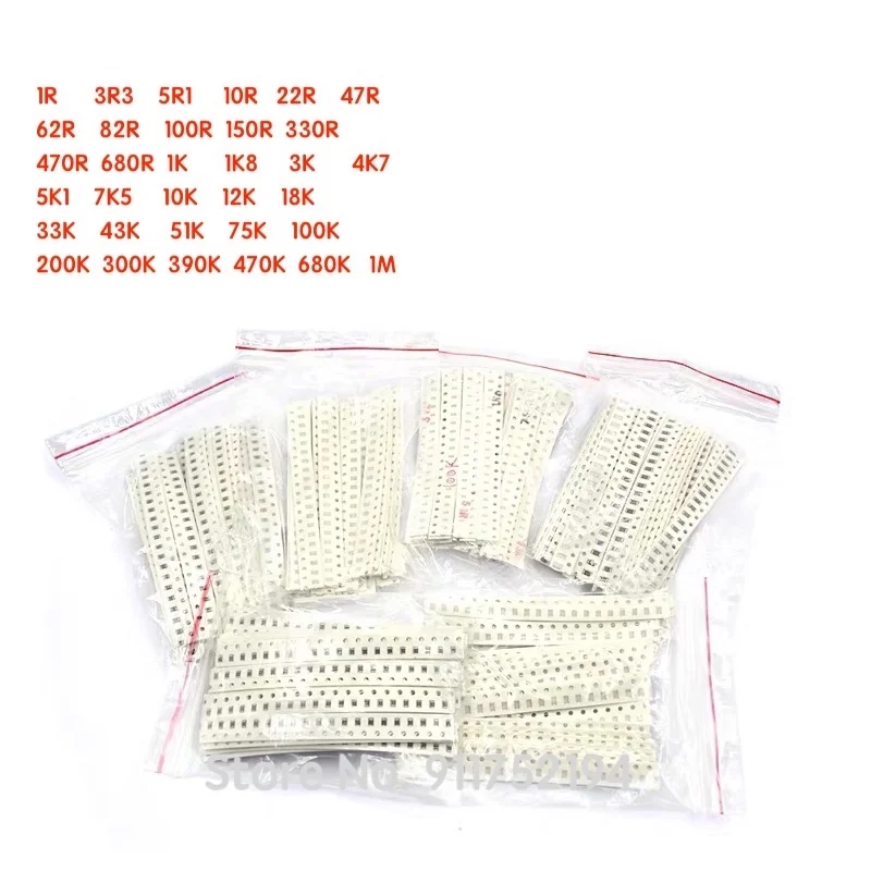 660 sztuk/partia 1210 1ohm-1M ohm 5% zestaw rezystora SMD zestaw Assorted zestaw DIY 33 wartości x 20 sztuk = 660 sztuk