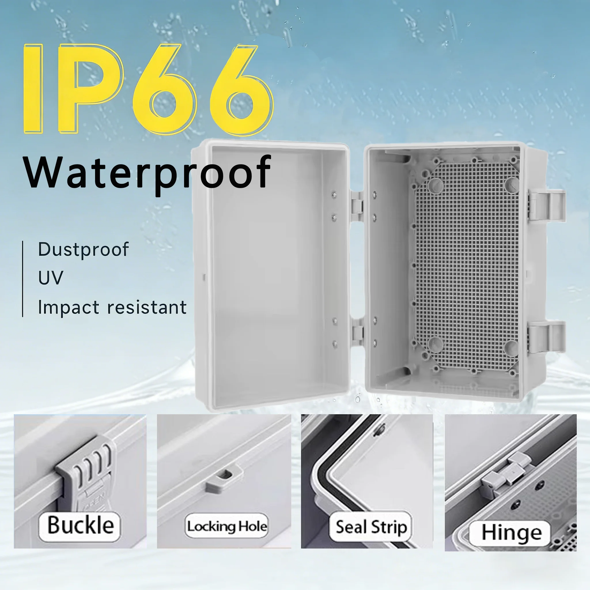 IP66 Waterproof Plastic Wire Junction Box ABS Outdoor Electronic Instrument Gray/Transparent Cover Distribution Box Enclosure