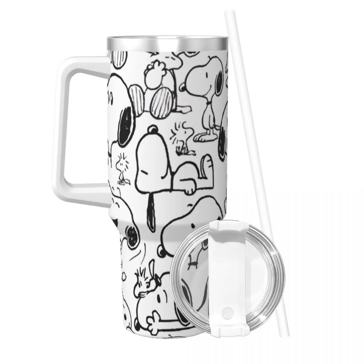 Stainless Steel Tumbler Snoopy Smile Giggle Laugh Pattern Mugs Cup With Straws Travelist Cold Drink Water Bottle 40oz Coffee Mug