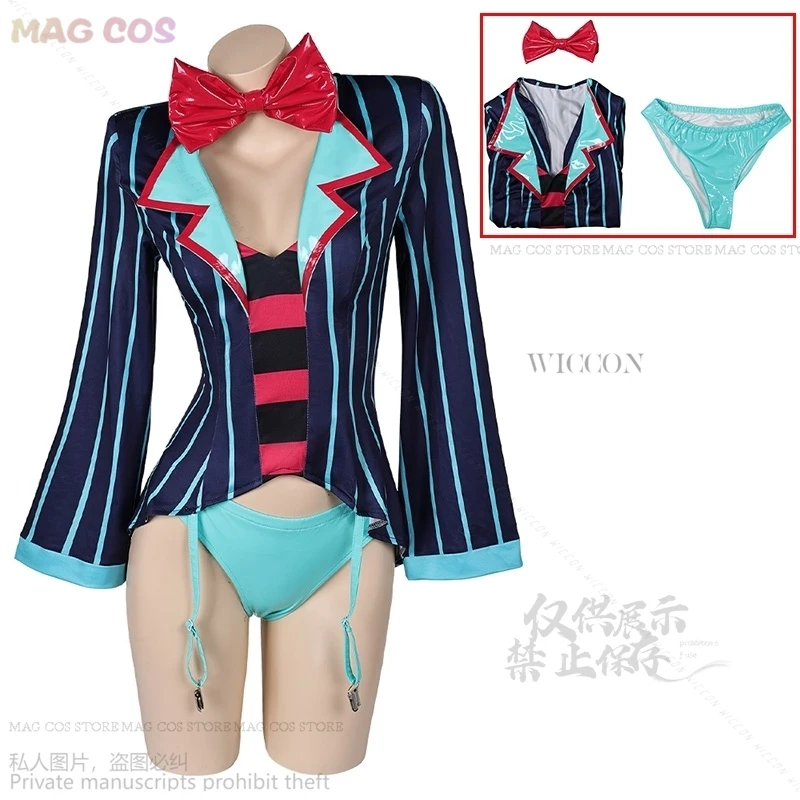 

Hazbin Cosplay Sexy Hotel Vox Cosplay Costume Uniform Suit Bikini Cosplay Bodysuit Christmas Costumes Blue Red Suit Anime Set