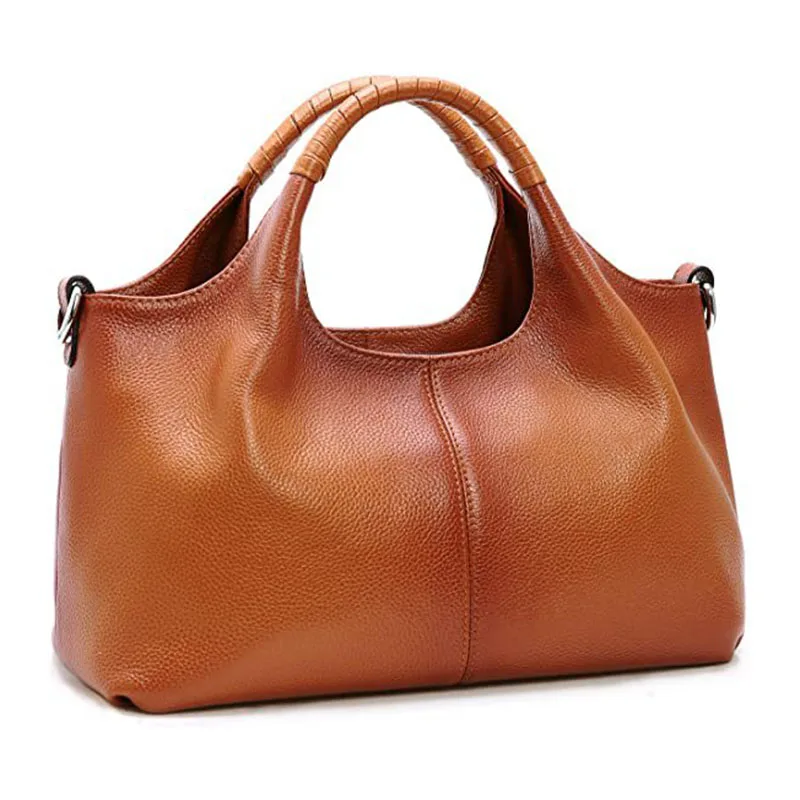 Luxury genuine leather women\'s bag boston style solid top soft leather messenger shoulder bags handbag lady tote 2023 casual