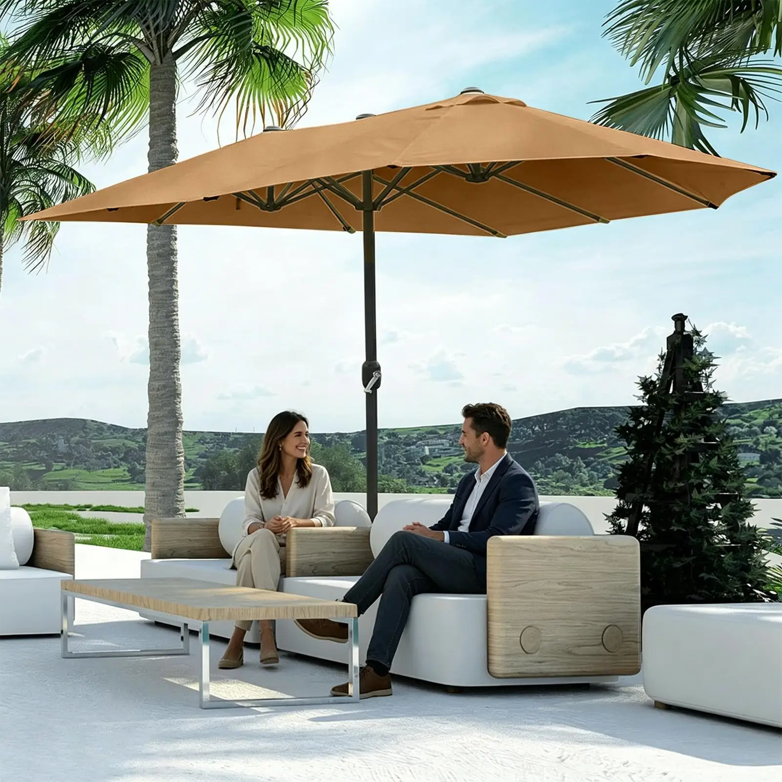 Replacement Umbrella Canopy 8.86ft 12 Ribs Waterproof Double Sided Triple Parasol Cover Umbrella Fabric Replacement For Backyard