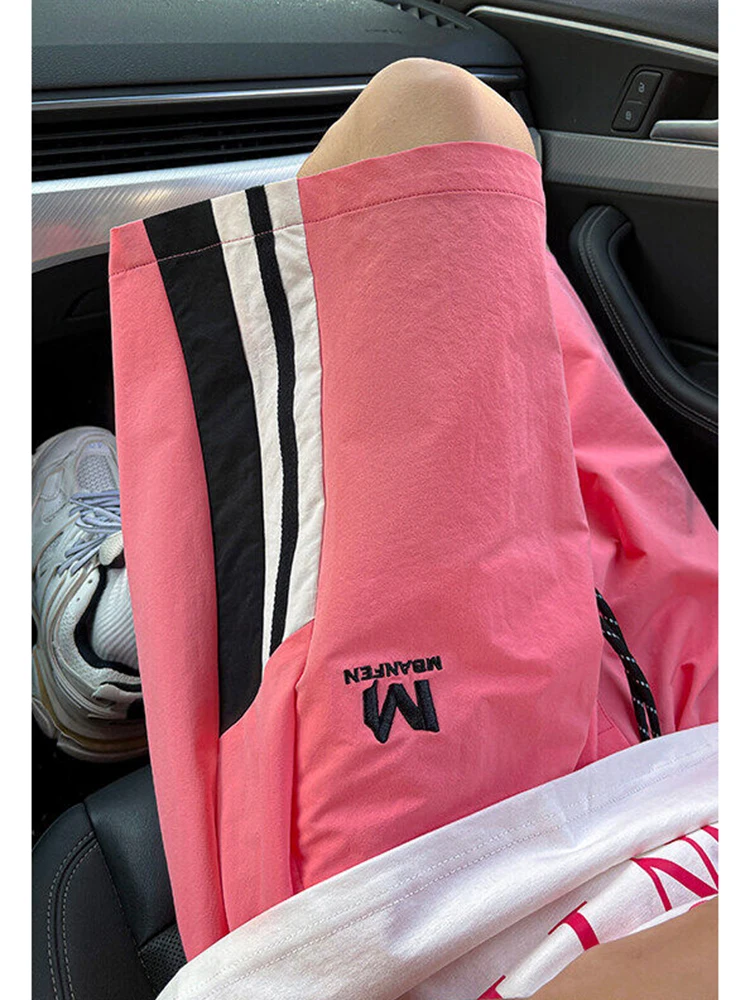 

Dopne розовые вышитые orts мужские летние тонкие ледяные шелковые спортивные брюки Qui Dry с пятью точками баскетбольные спортивные брюки полосатый цвет Blo C...