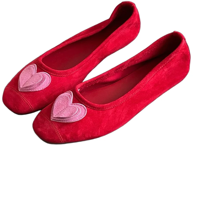 

Withered French Retro Love Heart Decoration Suede Genuine Leather Loafers Comfortable Soft Commuting Casual Flat Shoes Women