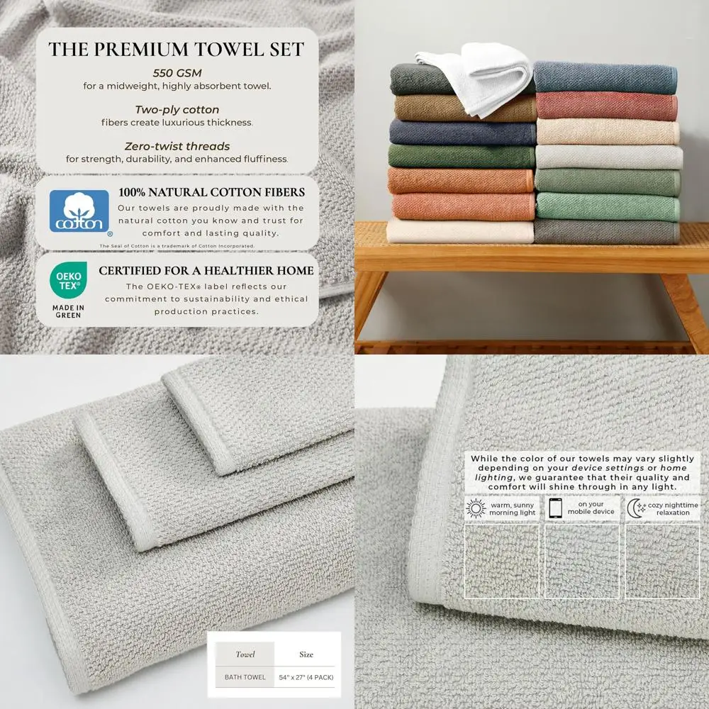 

Набор из 4 хлопковых банных полотенец 54x27 см - мягкие, быстросохнущие, долговечные, для декора ванной комнаты (светло-серый)