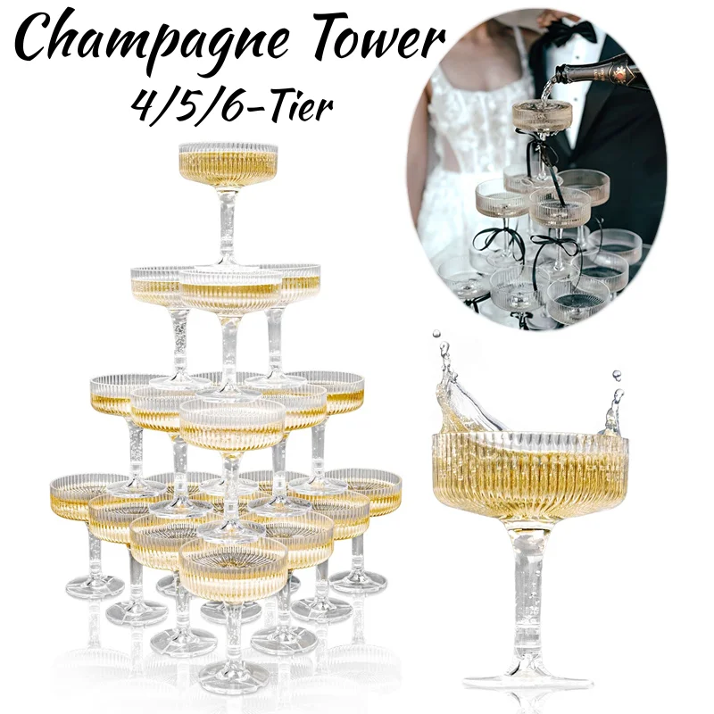 Copas de champán de plástico de 4-6 niveles y 7oz, copas acrílicas para copa, torre de champán, copas de champán, copas de Martini para fiesta de boda
