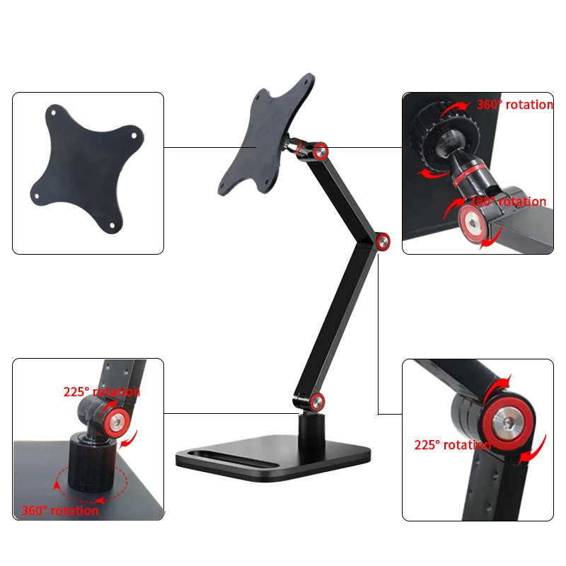 Portable Monitor Stand Height Adjustable Vesa Monitor Stand Free Standing Desk Mount for 17.3inch Monitor Holder Support Bracket