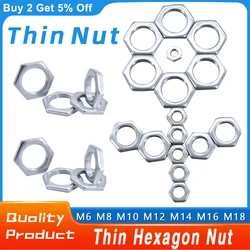 M6 M8 M10 M12 M14 M16 M18 Galvanized Iron Hexagon Thin Nut Fine Tooth Ultra-Thin Nuts Small Hexagonal Flat Nut