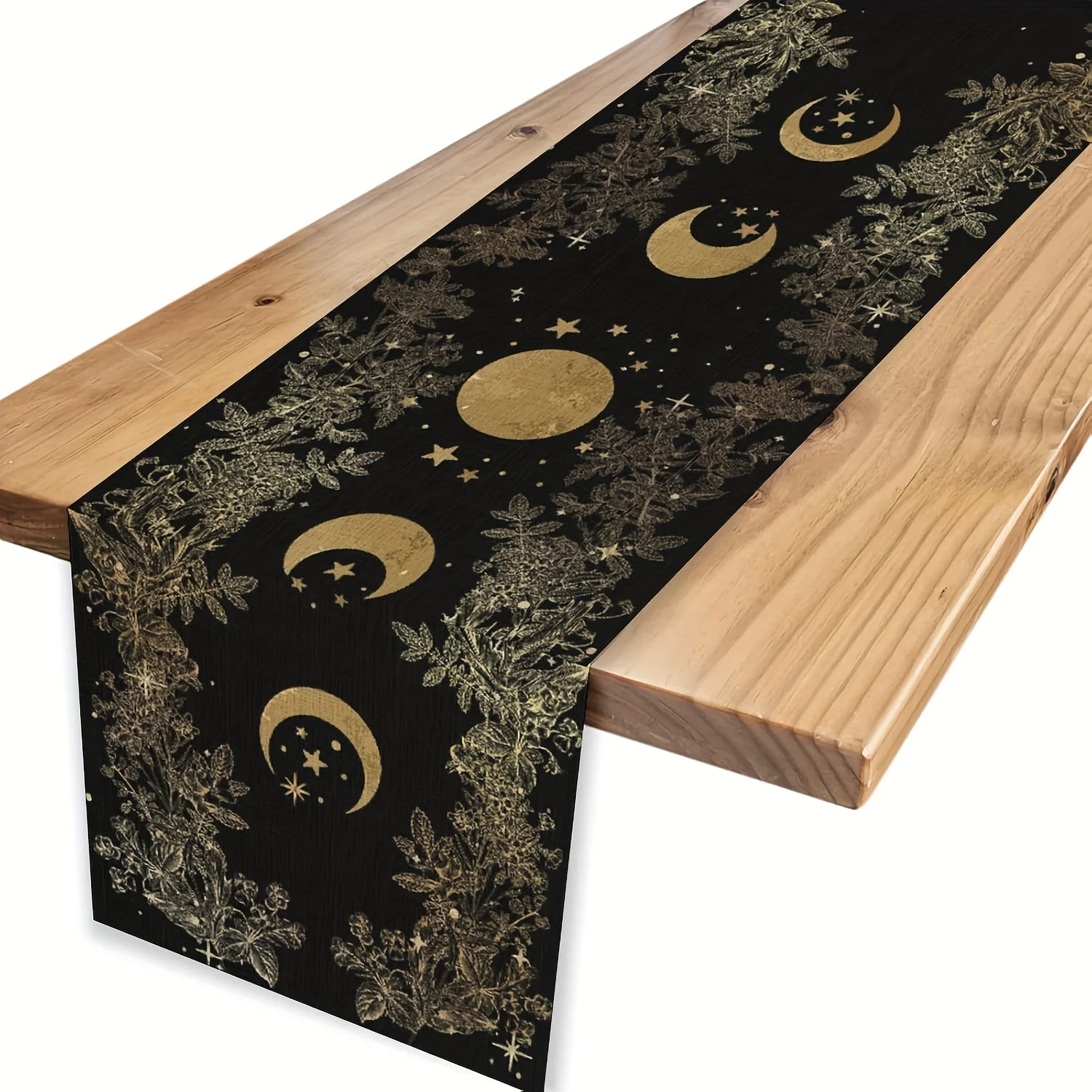 Bohemian Golden Sun Moon Table Runner Mystic Gothic Witch Home Dining Room Decor