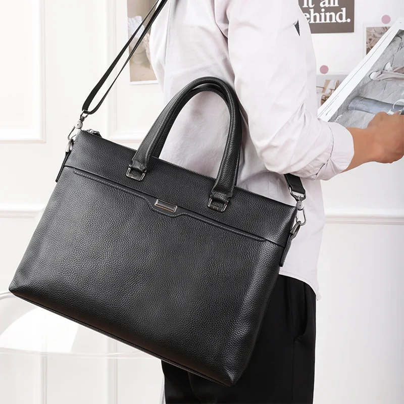 Men's Handbag Summer New Large Capacity Casual Laptop Bag Genuine Messenger Bag Leather High-end Niche Business Briefcase Men