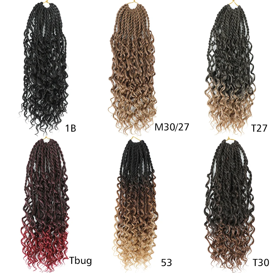 TOMO 14Inch Hippie Goddess Boho Senegalese Twist Crochet Hair With Curly End Bohemia Crochet Braids Synthetic Hair Extensions