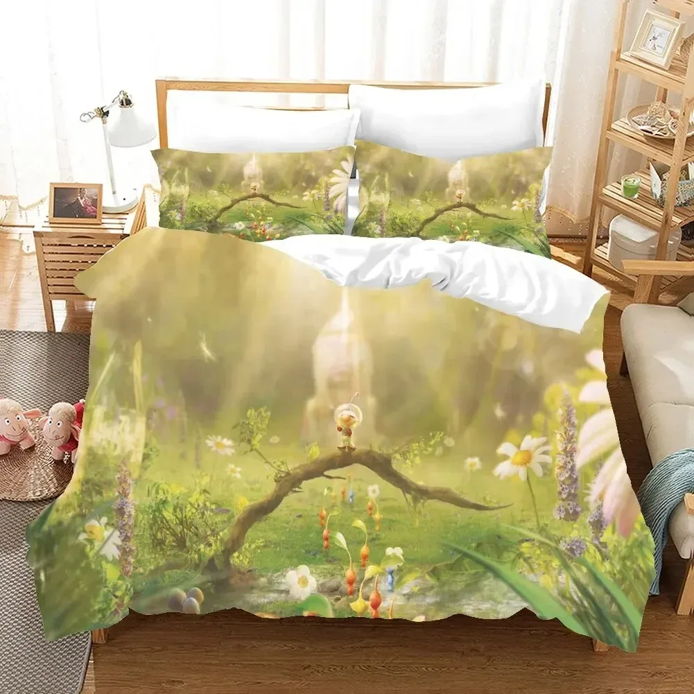 

3D Anime Pikmins Game Bedding Set For Bedroom Soft Modern Bedspreads Comefortable Kids Duvet Cover Quilt Cover And Pillowcase
