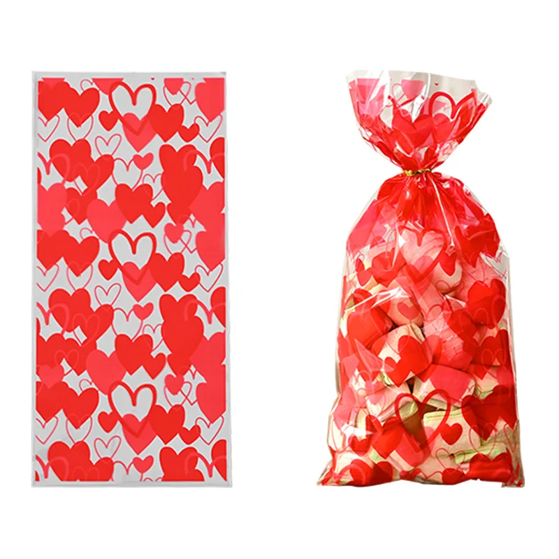 20/50 Valentine Cookie Gift Bag Love Heart Clear OPP/Organza Candy Bag Wedding Party Decor Valentine's Day Favor Packaging Pouch