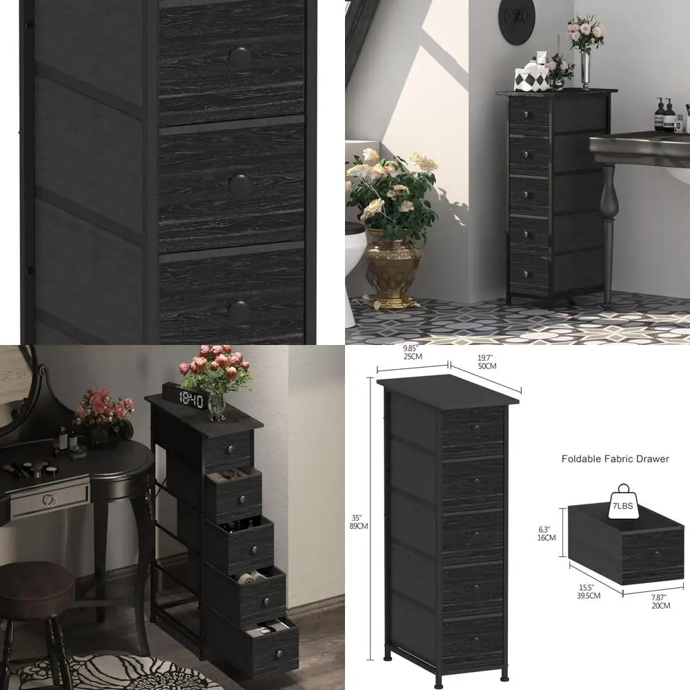 

Slim Vertical 5-Drawer Chest for Compact Spaces: Ideal Storage Solution for Bedrooms and Bathrooms in Charcoal Black