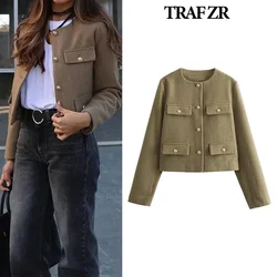 TRAF ZR Solid Jackets Women Summer 2024 Elegant Luxury Women's Coat American Vintage Jackets England Style Fashion Jacket