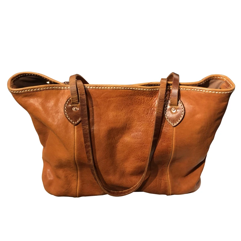 Thick vegetable tanned cowhide shoulder bag women retro leather handbag large capacity tote bag ladies shopping bags