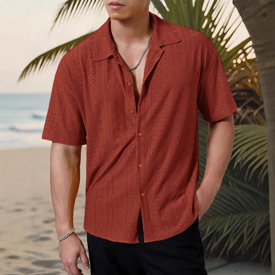 Summer Men's Fashion Hollow Button Casual Shirt