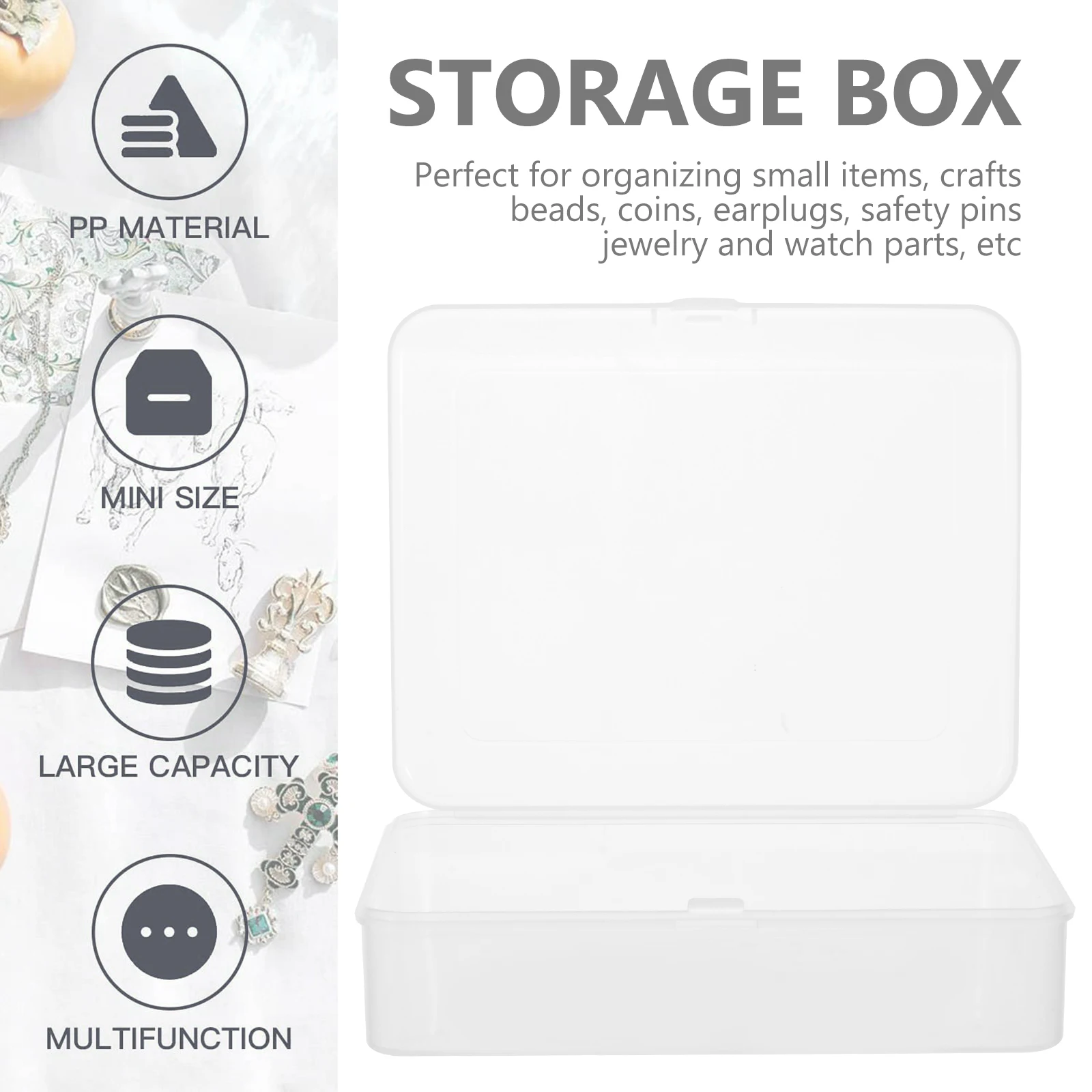 

Plastic Storage Box Transparent Rectangular Container for Small Items Craft Beads Coins Jewelry Earplugs Safety Pins Organizing