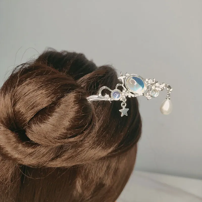 أعواد شعر على شكل نجمة للكعك شعر طويل صيني هانفو آسيوي عتيق، دبابيس شعر طويلة للنساء والفتيات