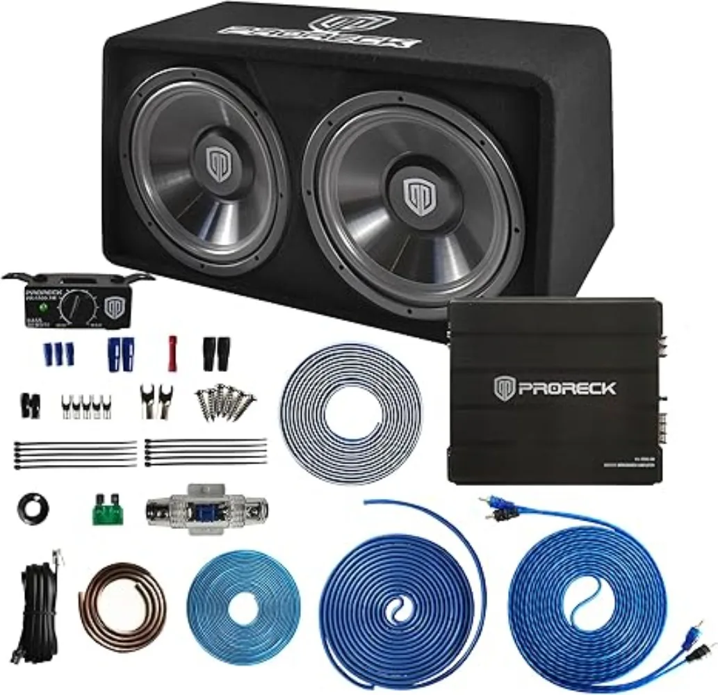 PR-122M-Subwoofer Dual para coche, Kit de instalación de cableado, amplificador de bloque Mono, Audio con Subwoofer, 1500W, 12"