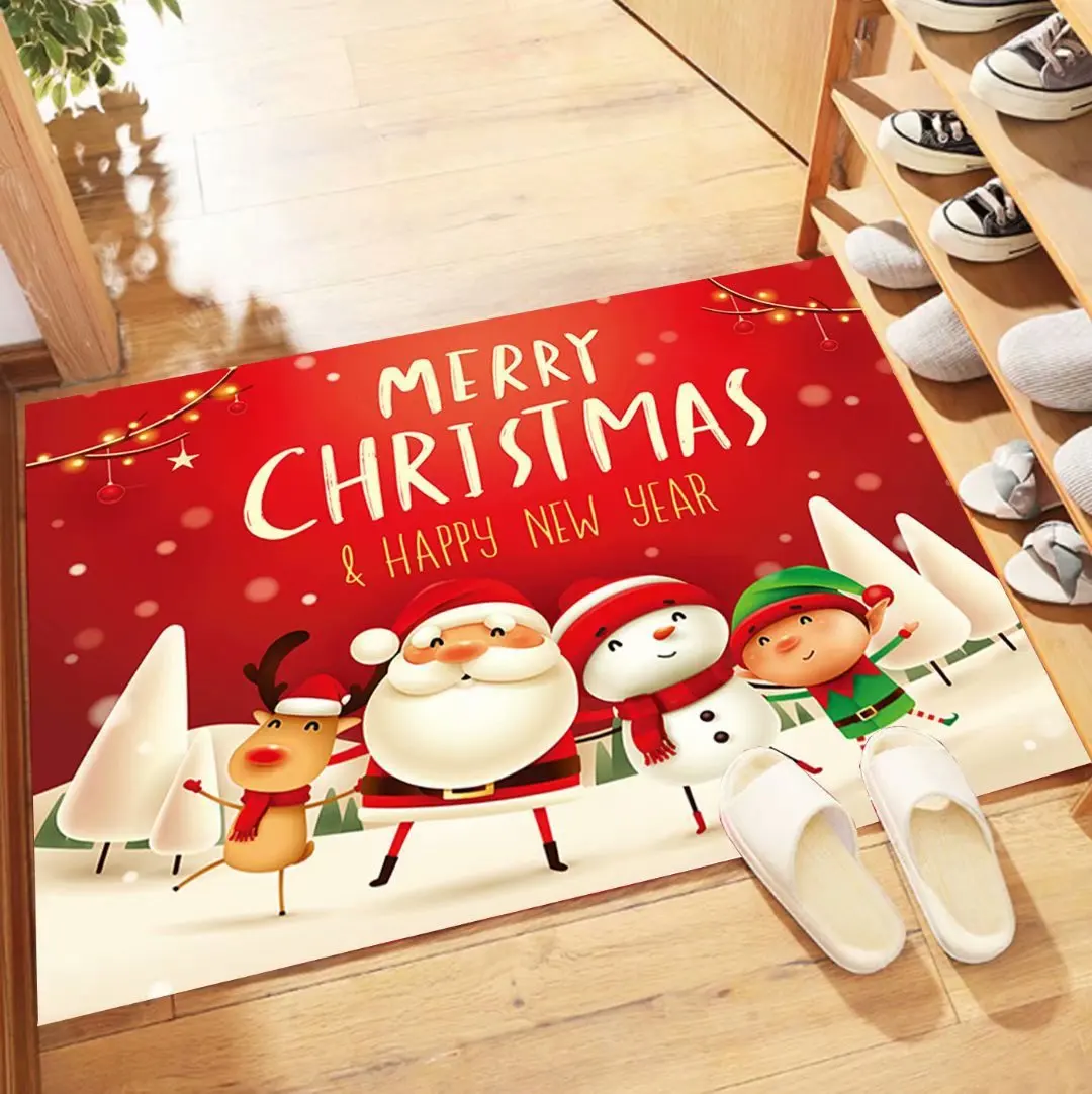 Christmas series carpet floor mats festive atmosphere decorative   cartoon Santa Claus anti-slip door 