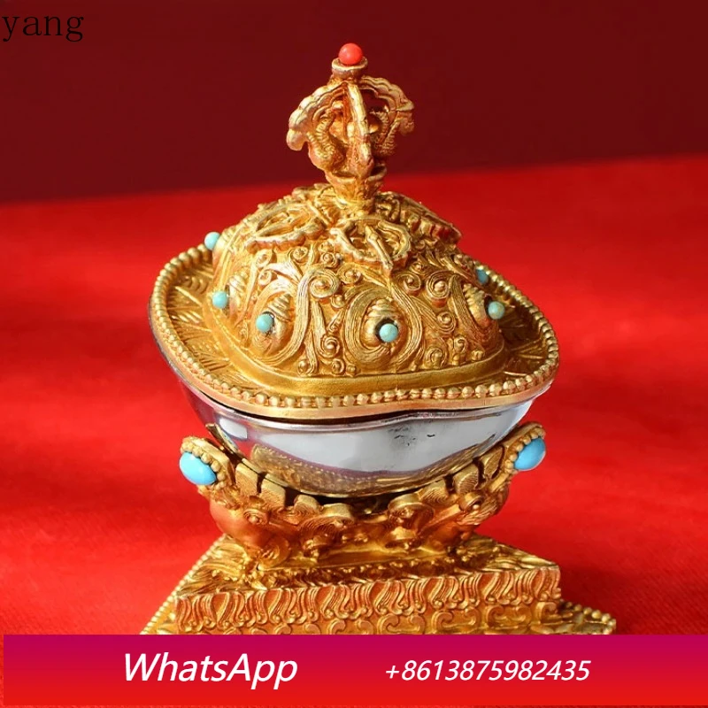CX 10cm Exquisite Copper gilding carving Kapala bowl Tibet buddhism Faqi