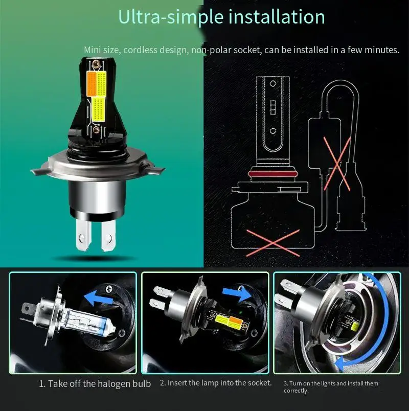 

12V 24W LED Headlight Bulbs H1 H3 H4 H27 HB2 HB3 HB4 880 881 9003 9005 9006 3000K 6000K with Strobe Light