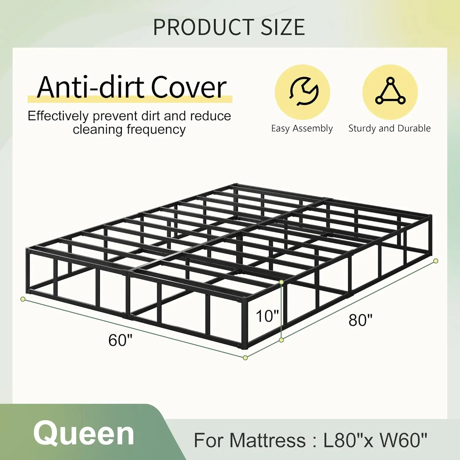 10 Inch Queen Box Spring High Profile, Heavy Duty Metal Box Spring For Queen Bed Base With Fabric Cover, Mattress Foundation,