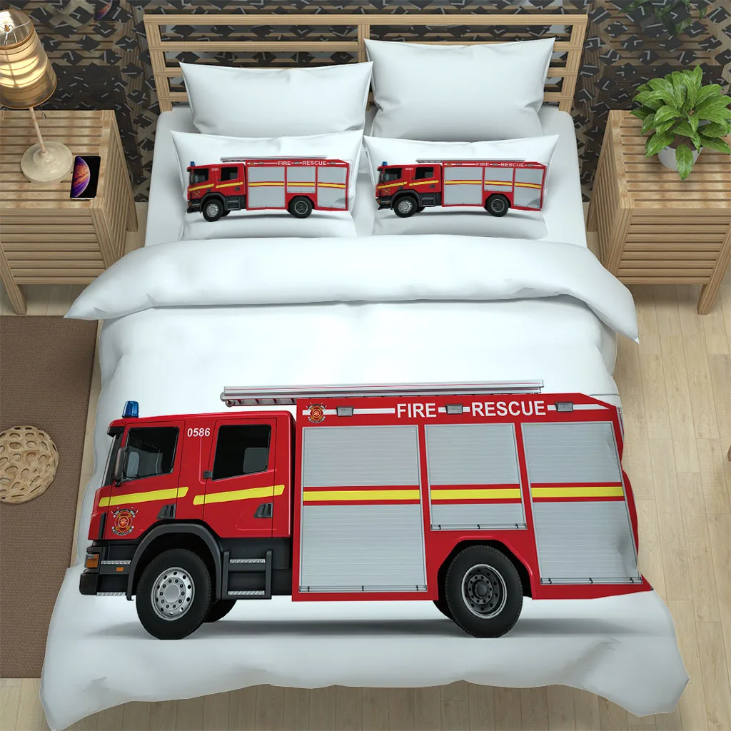 Car Truck Fire Engine Cartoon Cool Boy3Pcs Queen King Full Size Duvet Cover Bedding Linen Set 2 Seater Bedspread 200x200 240x220