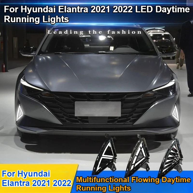 For Hyundai Elantra 2021 2022 Car LED Daytime Running Light Fog Light Modification Yellow Turn Signal Lamp 12V Daylights