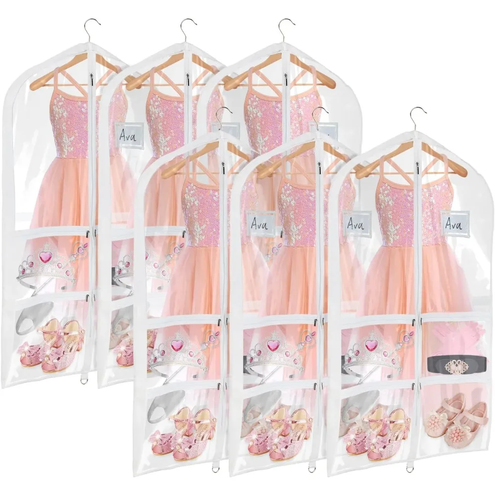 

Clear PVC Dance Costume Bags (6 Pack) Garment Bag 40 Inch for Dance Competitions, with 4 Medium Clear Zipper Pockets and 1 Larg