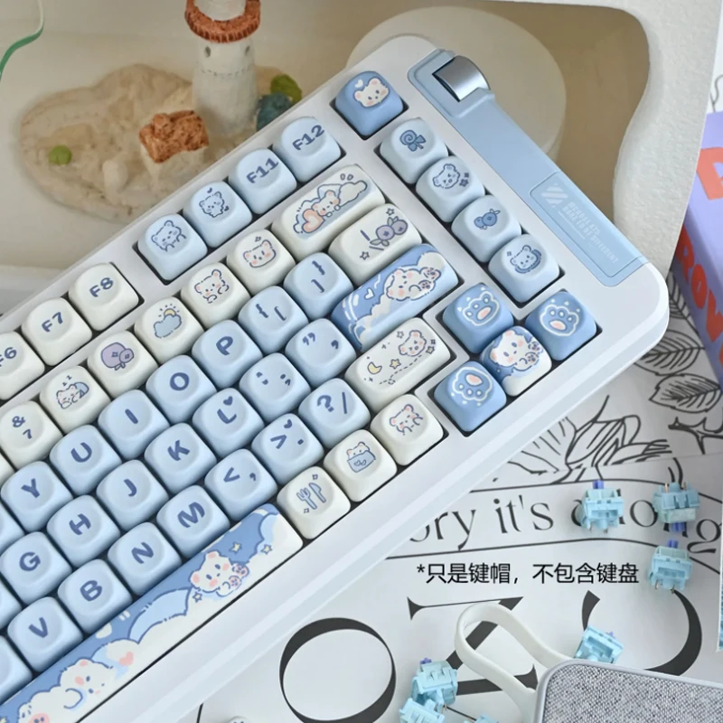 Ice Cream Teddy Bear Themed Keycap 132Key Moa Profile Pbt Thermal Sublimation Mechanical Keyboard Cartoon Anime peripheral gifts