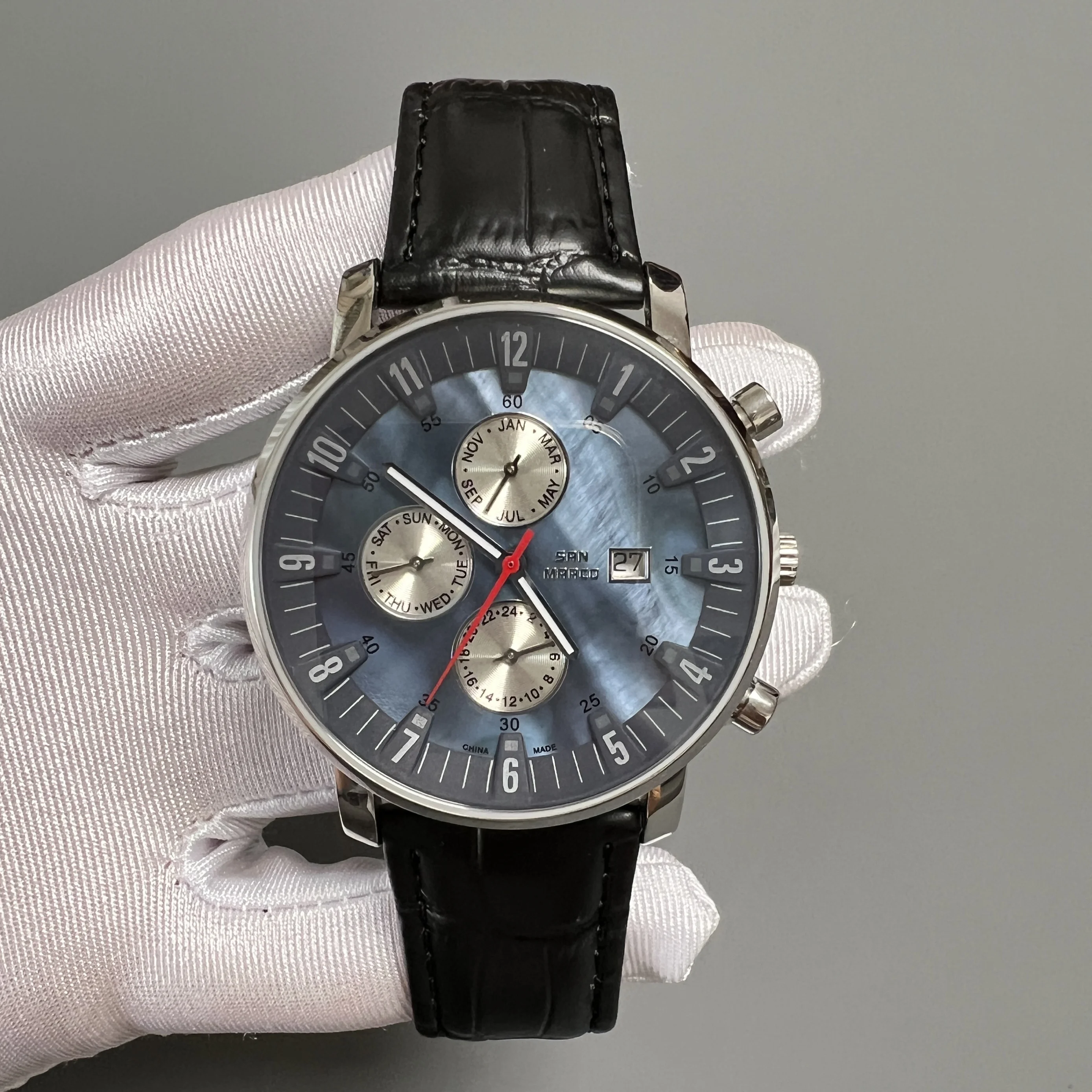 

Натуральные многофункциональные кварцевые мужские часы, повседневные модные рябчатые диски, деловой ремень, водонепроницаемый