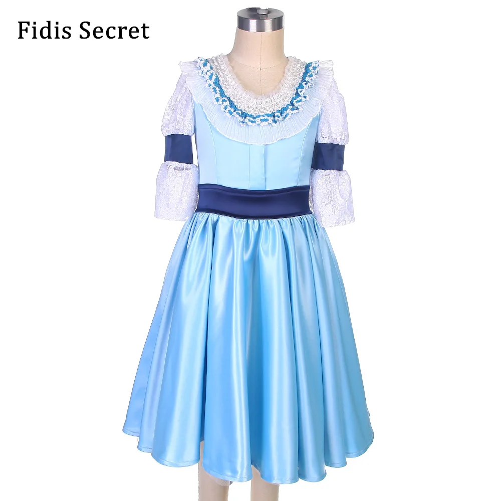 

Women Mid Sleeves Blue Satin Romantic Tutu,Ballerina Professional Stage Costumes,Girls Ballet Performance/Party Length Dress