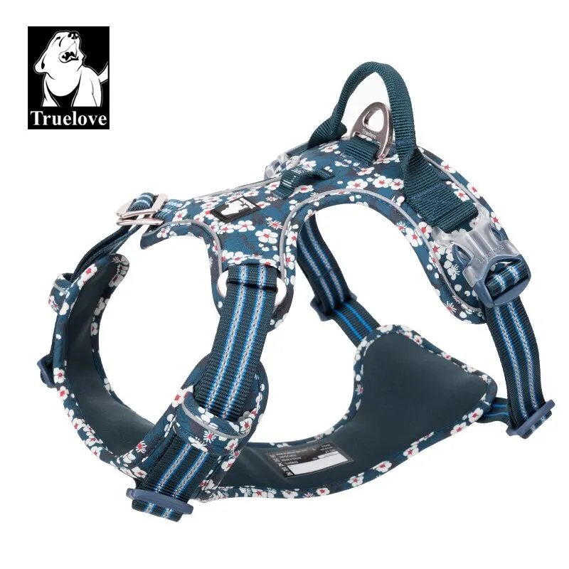 Truelovepet Dog Harness for Big Medium Small with Cotton Aluminum Alloy Floral Pattern Adjustable Vest